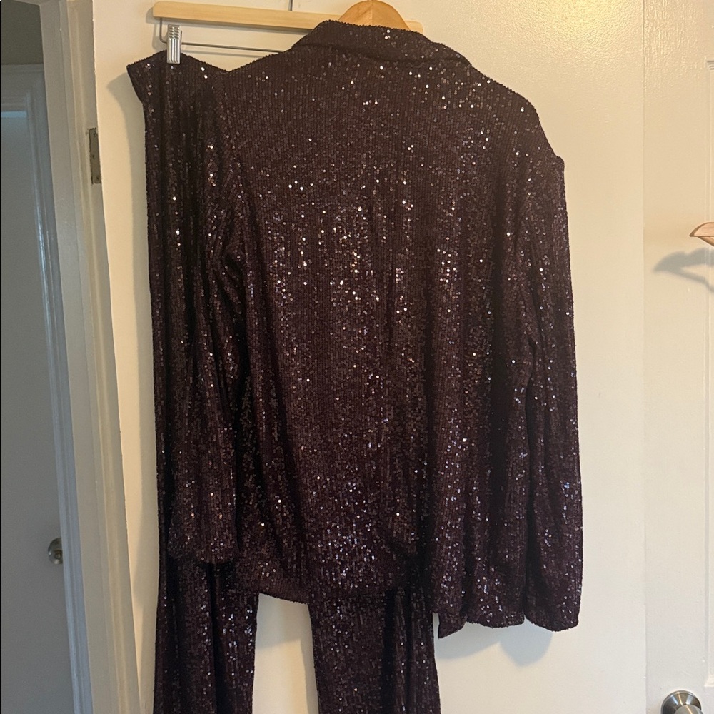 Mango Deep Purple Sequin Blazer and Pants Set - Picture 13 of 16